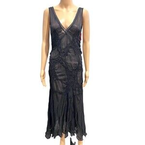 ZARA NEW WOMAN SS24 BLACK SEMI-SHEER TEXTURED DRESS SIZE SMALL REF:7521/817